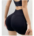 Fashion High Elastic Sports Yoga Pants Women's Slim Short Leggings with Solid Color Lift Hips