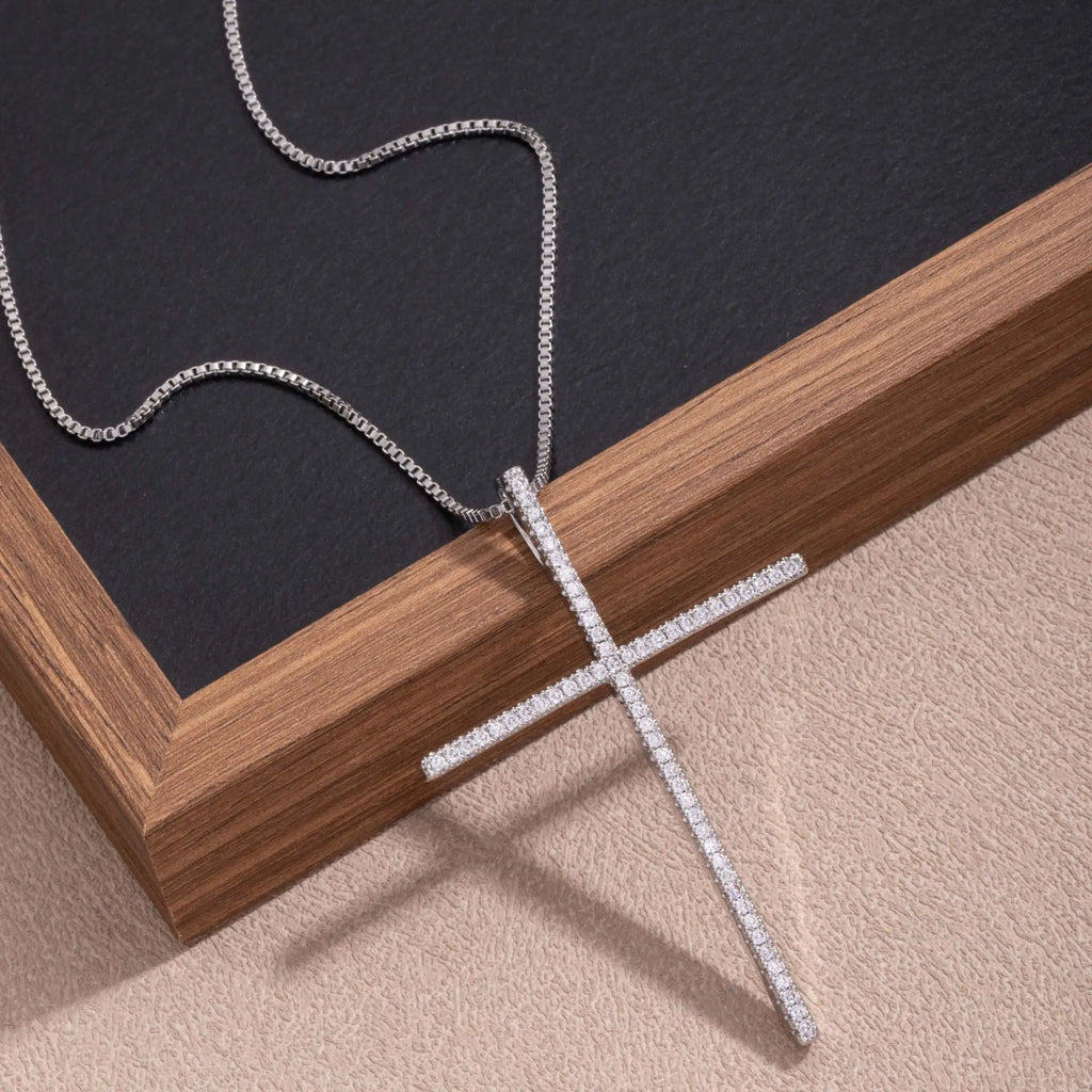Unisex Zirconia Cross Pendant Necklace-Copper