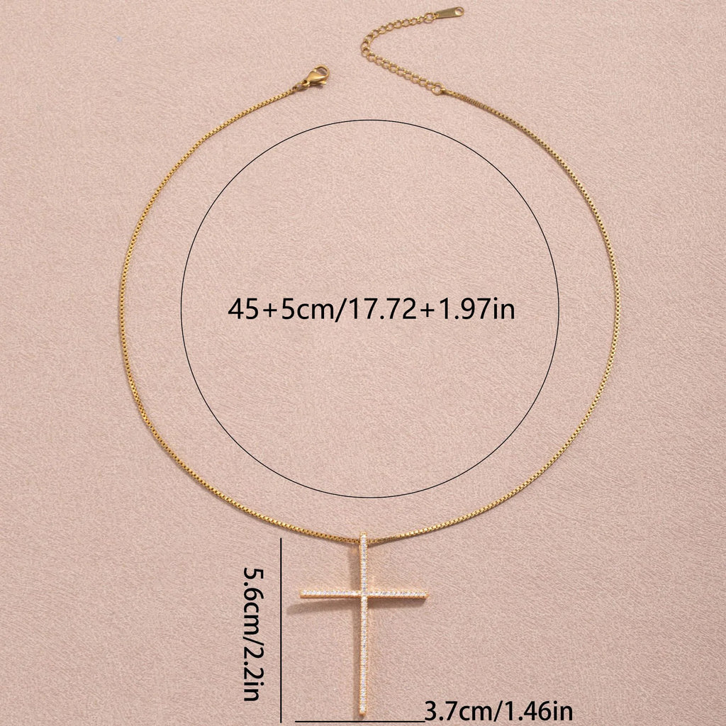 Unisex Zirconia Cross Pendant Necklace-Copper