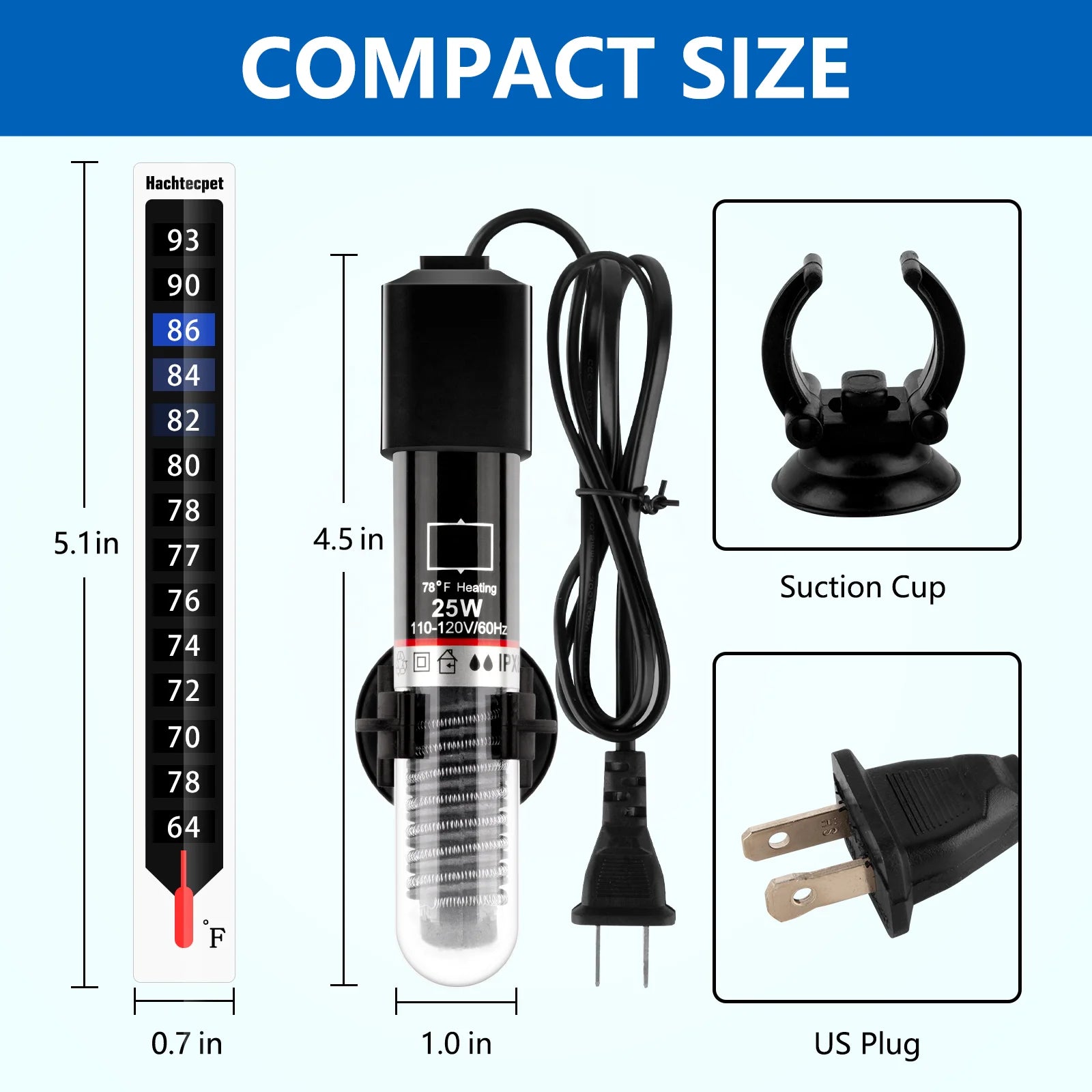 FREESEA 25W Submersible Heater for Aquariums Preset Temperature 1-5