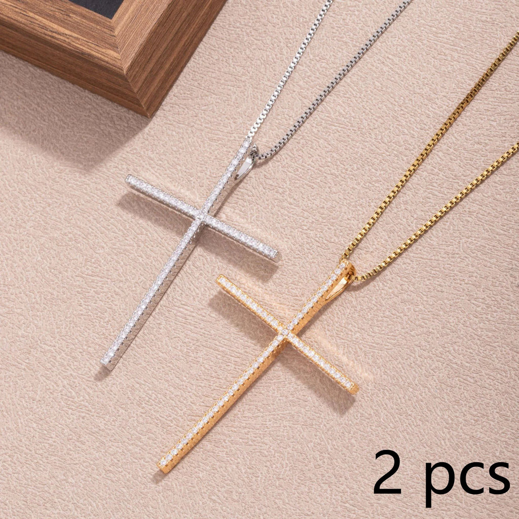 Unisex Zirconia Cross Pendant Necklace-Copper