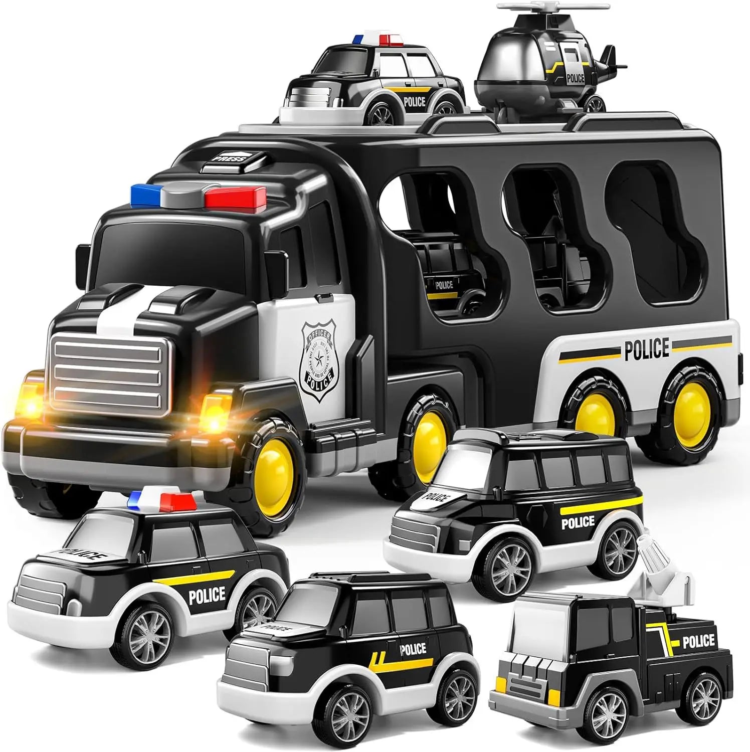 5-in-1 Engineering Vehicle, Lighting and Music Transport Vehicle, Inertia Fire Truck, Container Car, Children's Toy