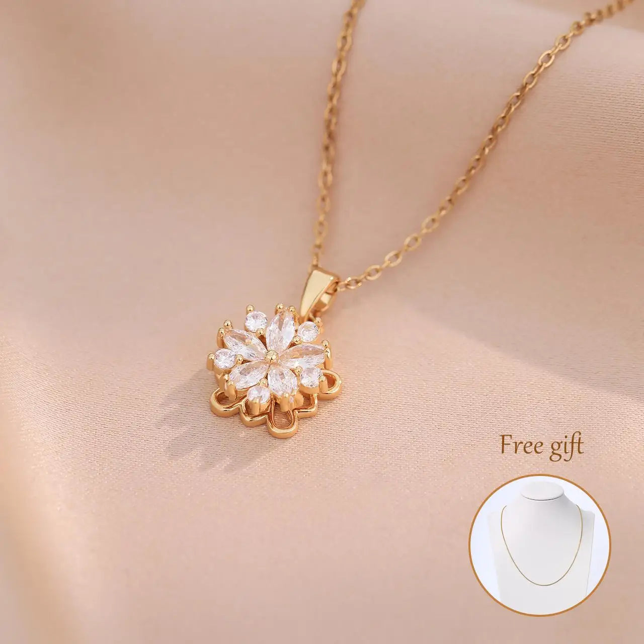 US Local Stock Creativity Rotating Pendant Four Leaf Clover Flower Zircon Necklace Women Fashion Unique Sparkling Light Luxury
