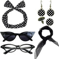 PESENAR Black White Polka Dot Retro Accessory Set With Headband, Scarf,