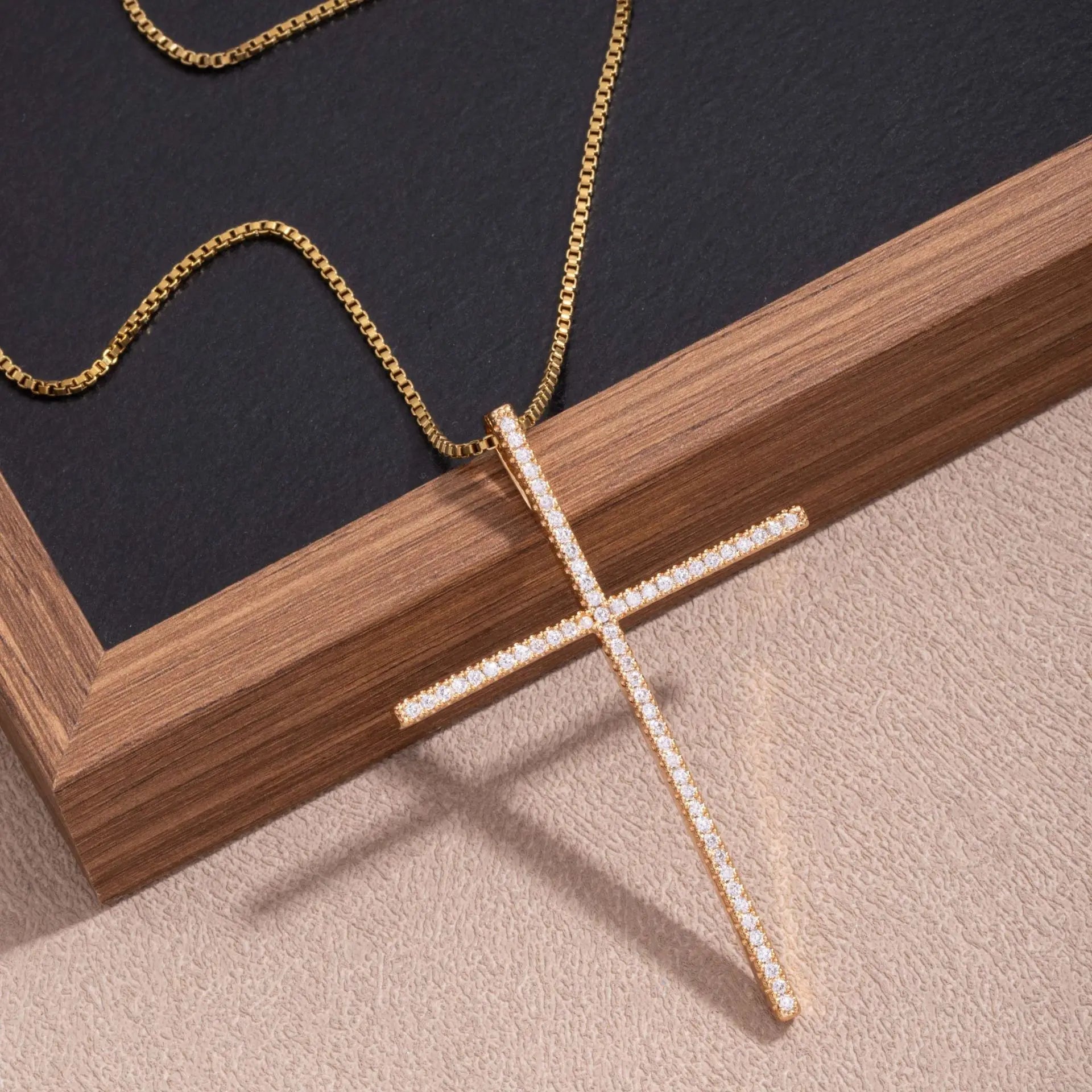 Unisex Zirconia Cross Pendant Necklace-Copper