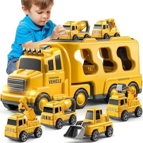 5-in-1 Engineering Vehicle, Lighting and Music Transport Vehicle, Inertia Fire Truck, Container Car, Children's Toy