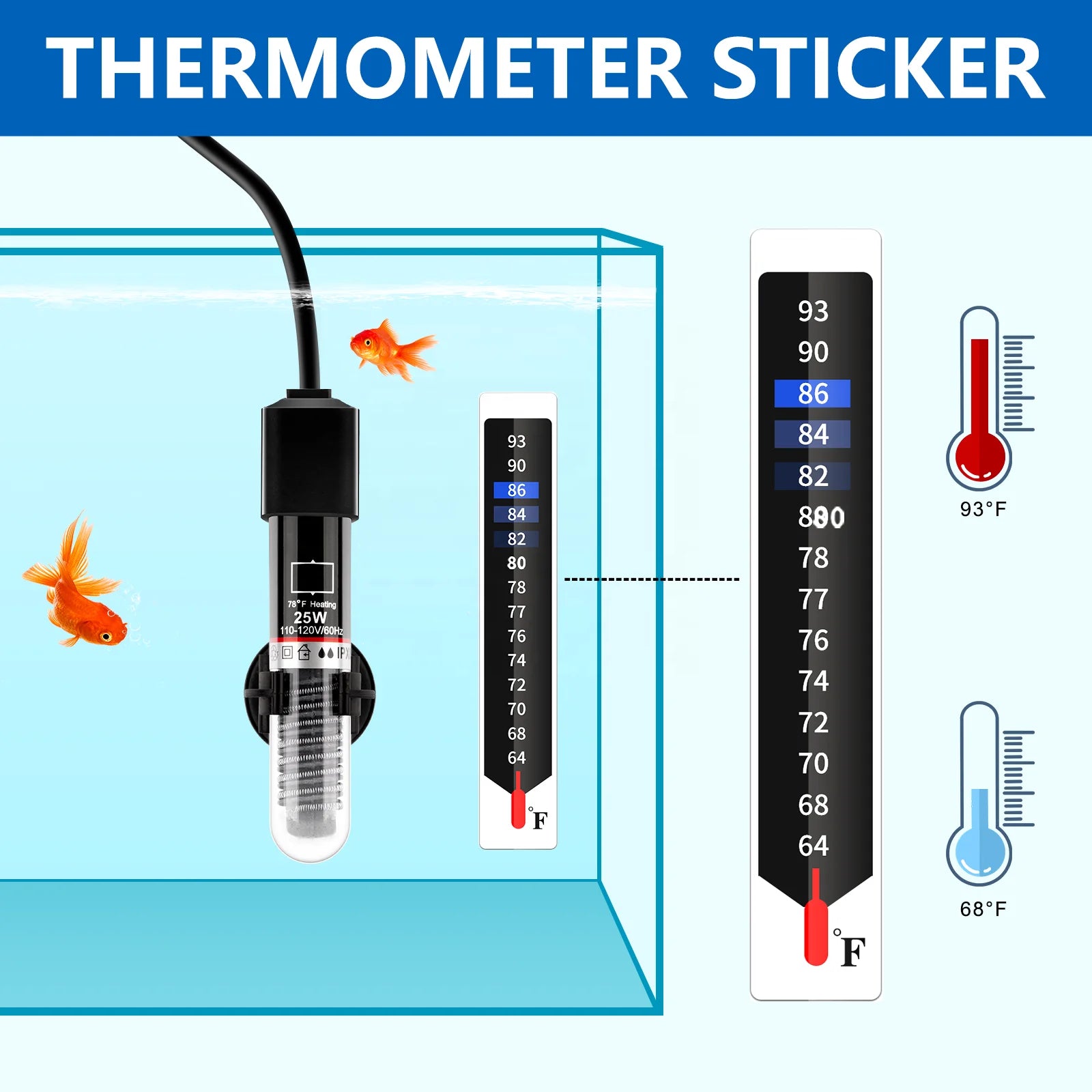 FREESEA 25W Submersible Heater for Aquariums Preset Temperature 1-5