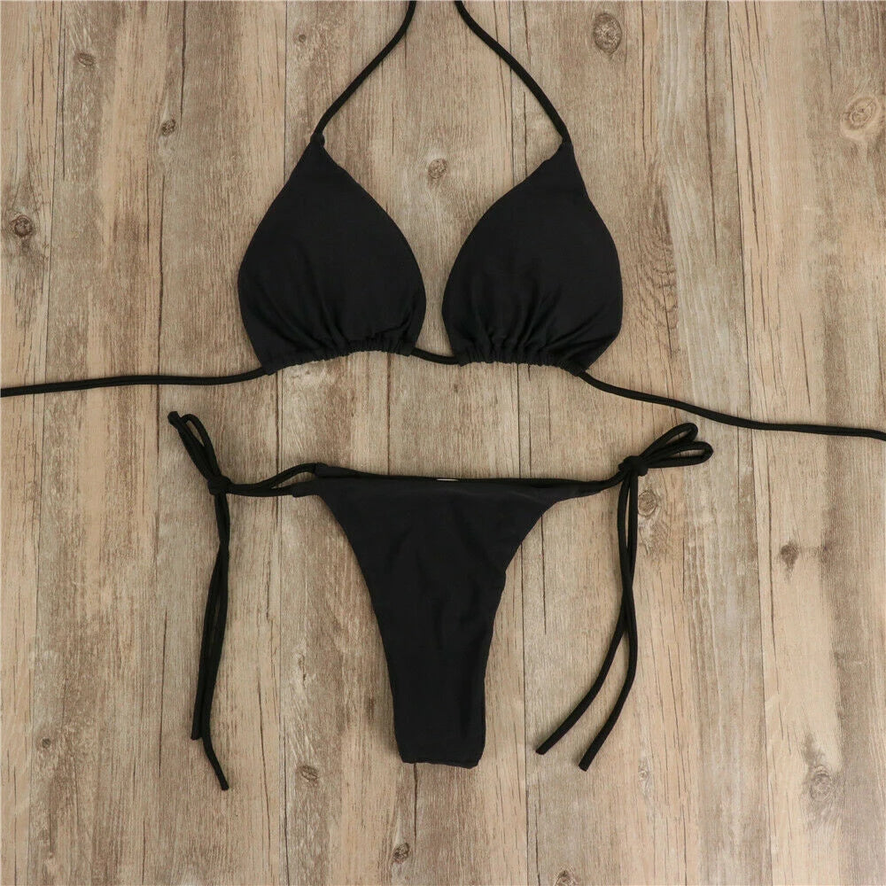 Women Tie Sexy Thong Bikini Set Side Swimsuit Bandage Style Brazilian