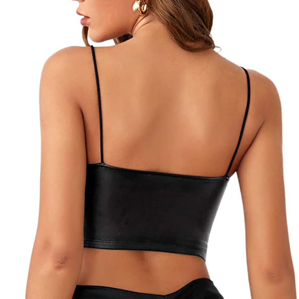 PU Leather Tank Tops Women Sexy Black