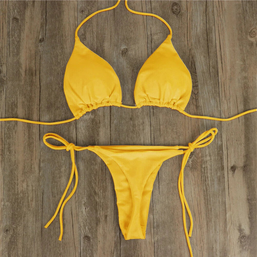 Women Tie Sexy Thong Bikini Set Side Swimsuit Bandage Style Brazilian