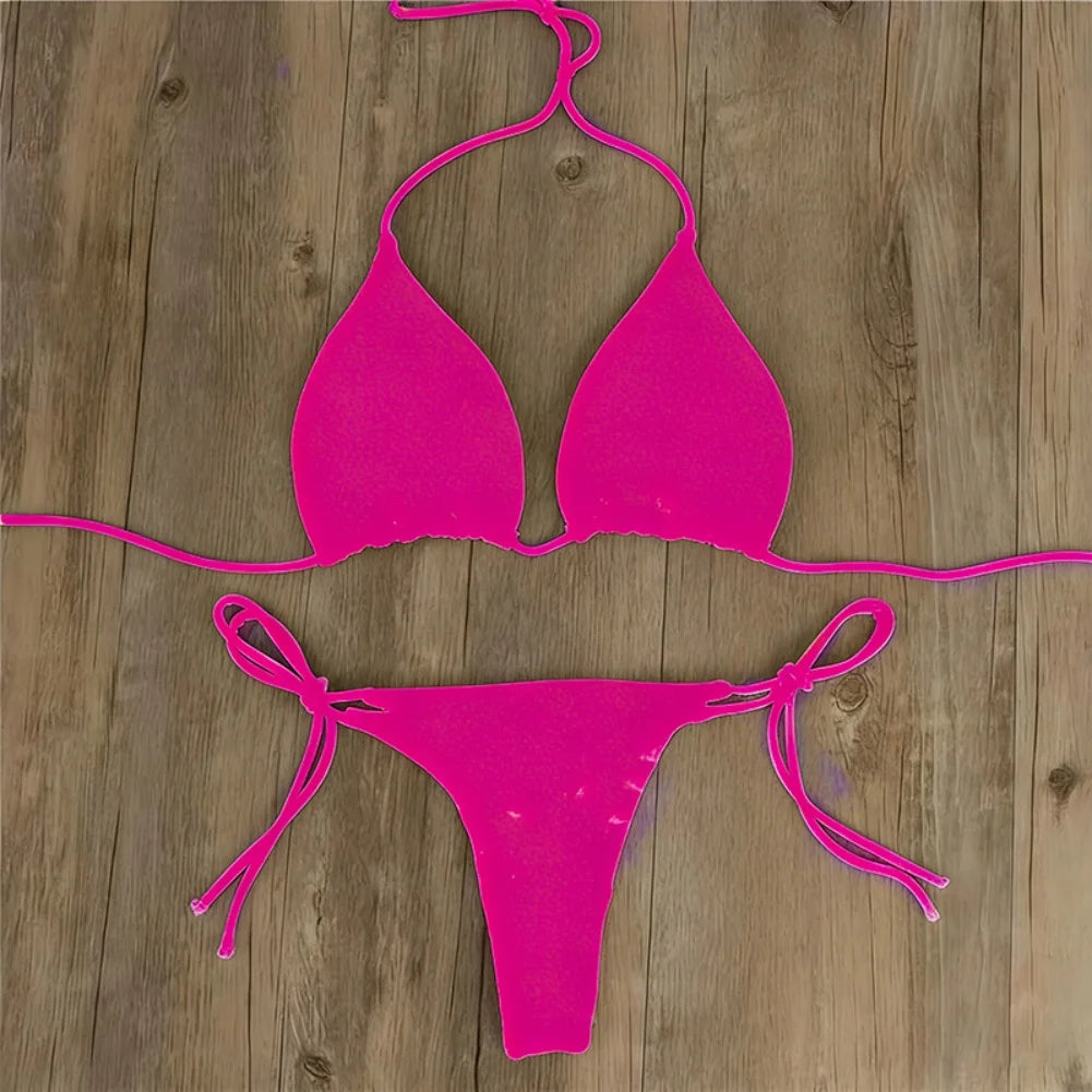 Women Tie Sexy Thong Bikini Set Side Swimsuit Bandage Style Brazilian