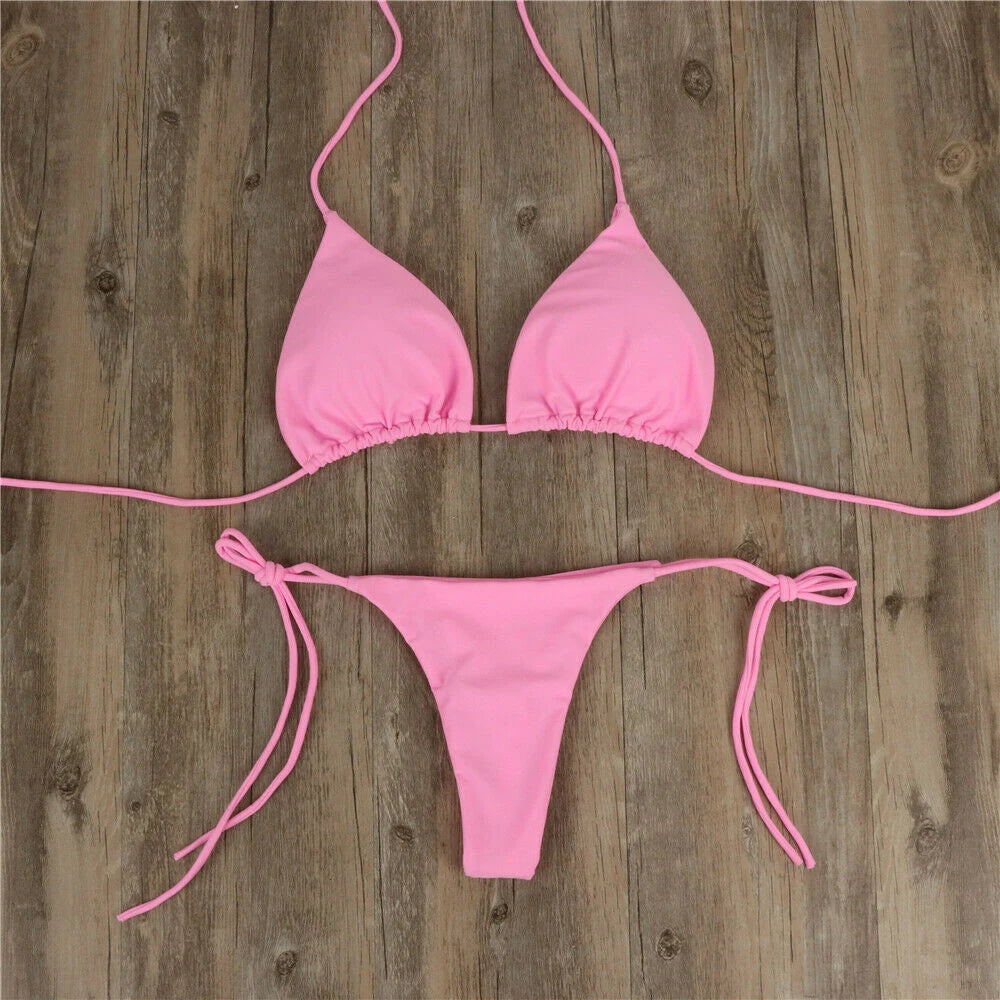 Women Tie Sexy Thong Bikini Set Side Swimsuit Bandage Style Brazilian