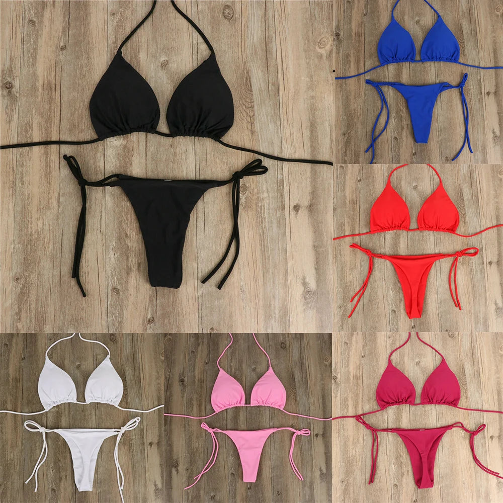 Women Tie Sexy Thong Bikini Set Side Swimsuit Bandage Style Brazilian