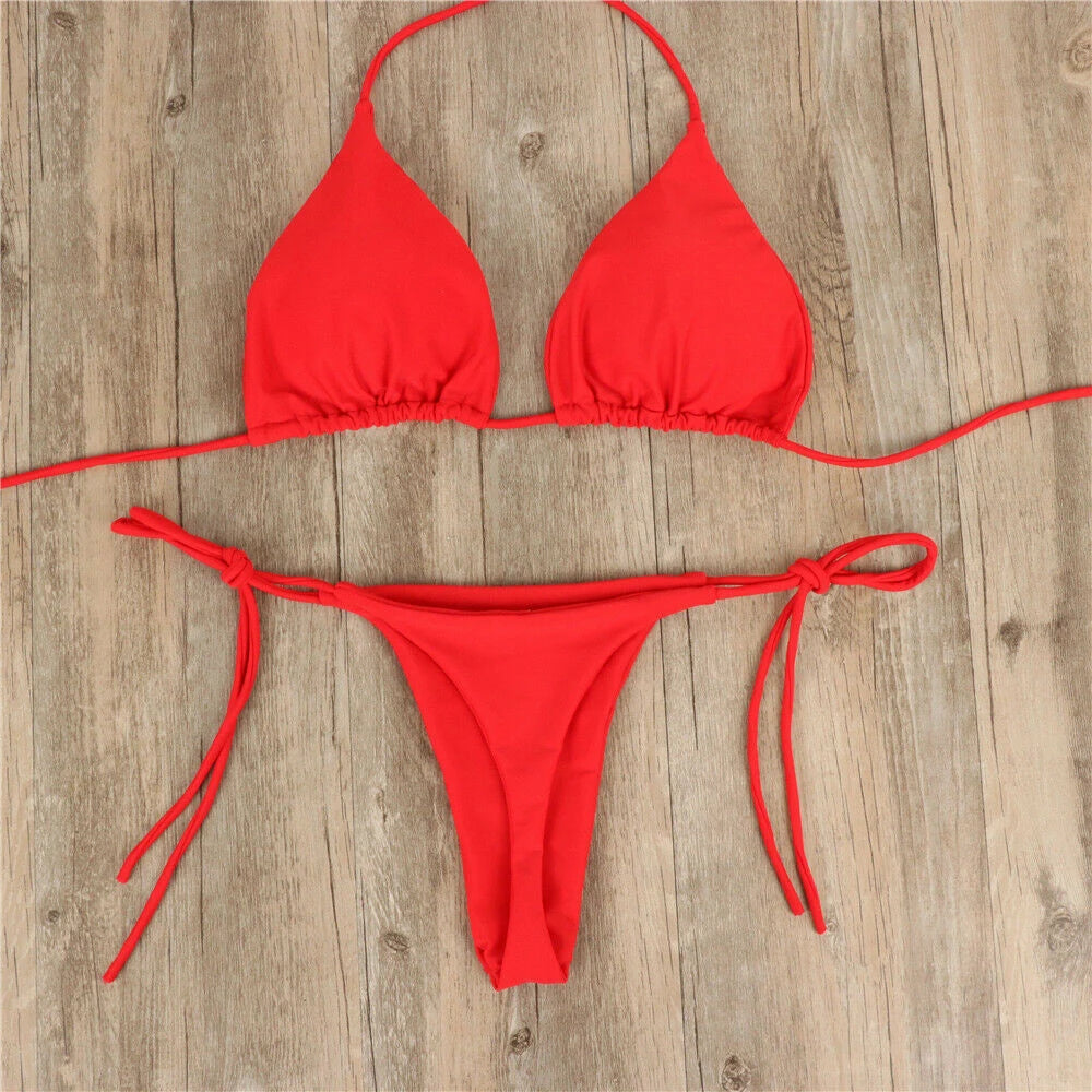 Women Tie Sexy Thong Bikini Set Side Swimsuit Bandage Style Brazilian