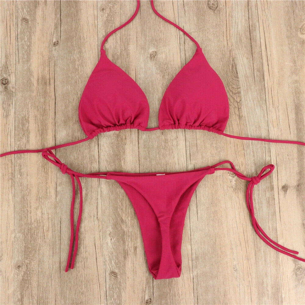 Women Tie Sexy Thong Bikini Set Side Swimsuit Bandage Style Brazilian