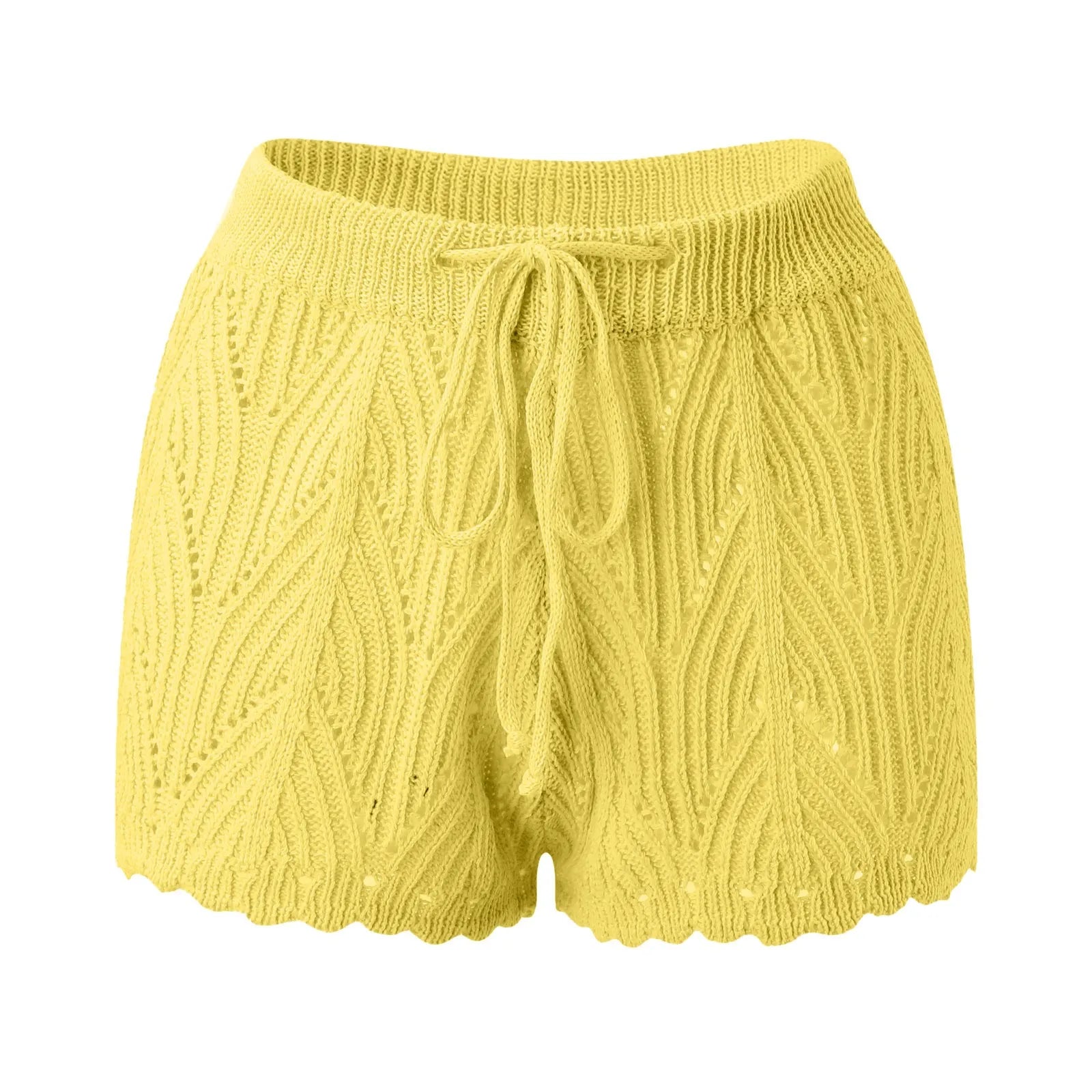 2026 New Hollow Out Crochet Knit Swim Shorts Drawstring Elastic Waist Women Summer Sexy