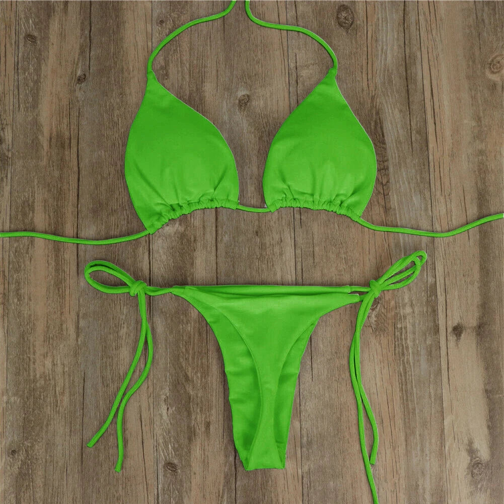 Women Tie Sexy Thong Bikini Set Side Swimsuit Bandage Style Brazilian