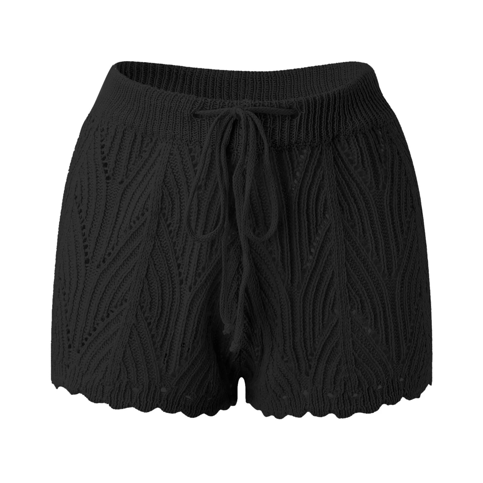 2026 New Hollow Out Crochet Knit Swim Shorts Drawstring Elastic Waist Women Summer Sexy