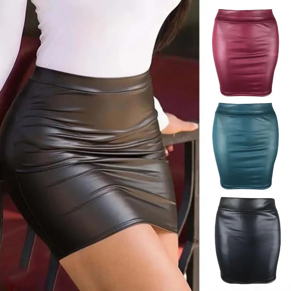 Skinny Matte Faux Leather Mini Skirts Women